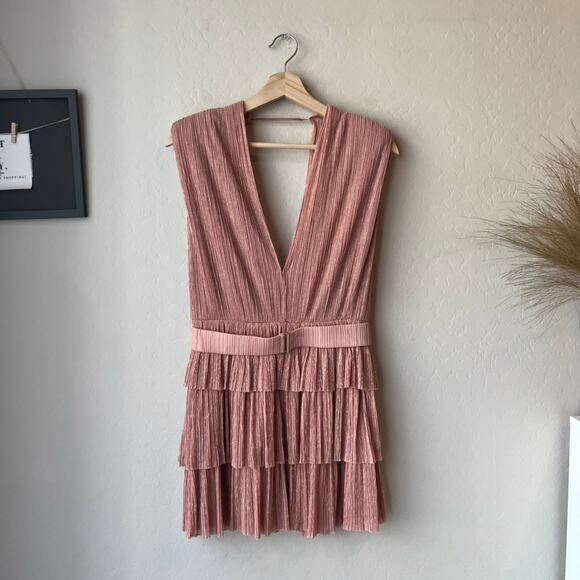 Sabina Musayev Dress Skylar Pink‎ Metallic Plisse V-Neck Sleeveless Minidress M - Picture 2 of 9